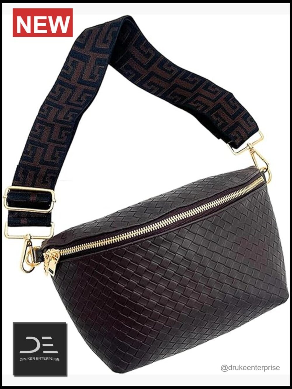 Pressed Woven Vegan Leather Crossbody Bag with Adjustable Strap
